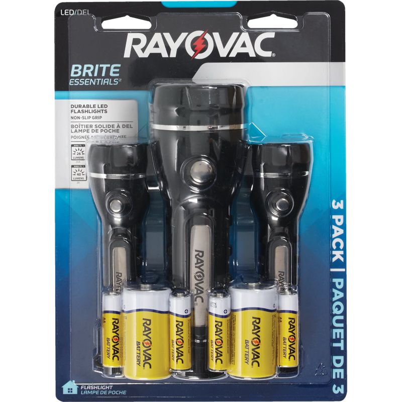Rayovac Brite Essentials Rubber LED Flashlight Set Black