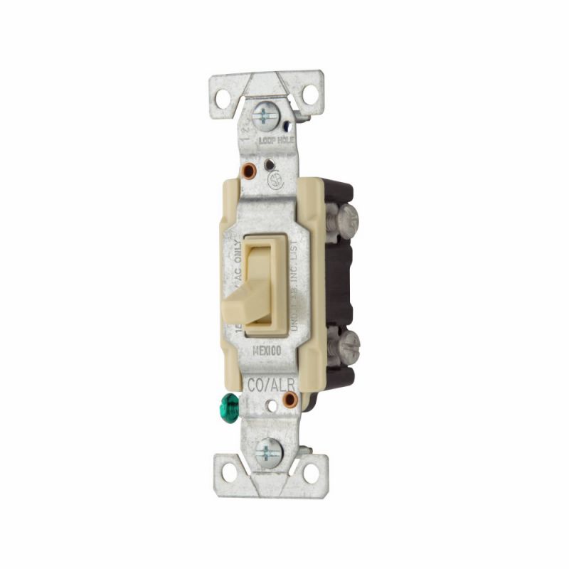 Eaton Cooper Wiring 5223-7V-BU Toggle Switch, 15 A, 120 V, Side Wire Terminal, Polycarbonate Housing Material Ivory