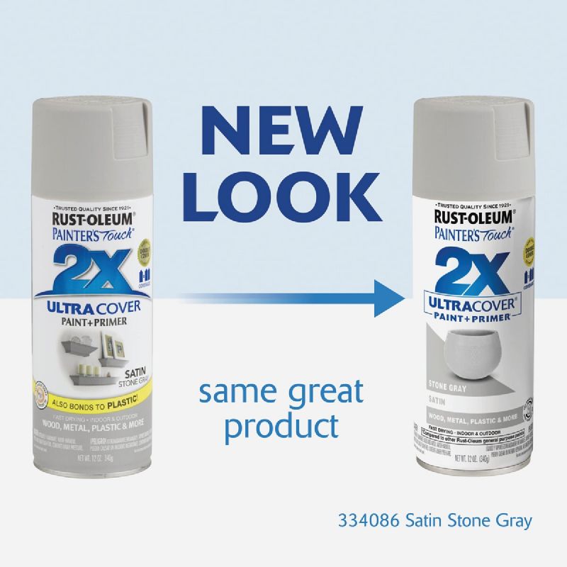 Rust-Oleum Painter&#039;s Touch 2X Ultra Cover Paint + Primer Spray Paint Stone Gray, 12 Oz.