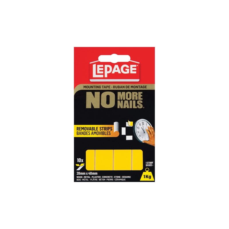 LePage No More Nails 1873073 Mounting Tape, 40 mm L, 20 mm W, White White