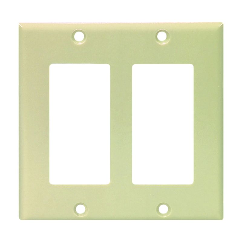 Eaton Cooper Wiring 2152 2152V-BOX Wallplate, 4-1/2 in L, 4.56 in W, 2 -Gang, Thermoset, Ivory, High-Gloss Ivory