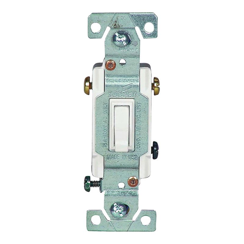 Eaton Wiring Devices 1303-7W Toggle Switch, 15 A, 120 V, Polycarbonate Housing Material, White White