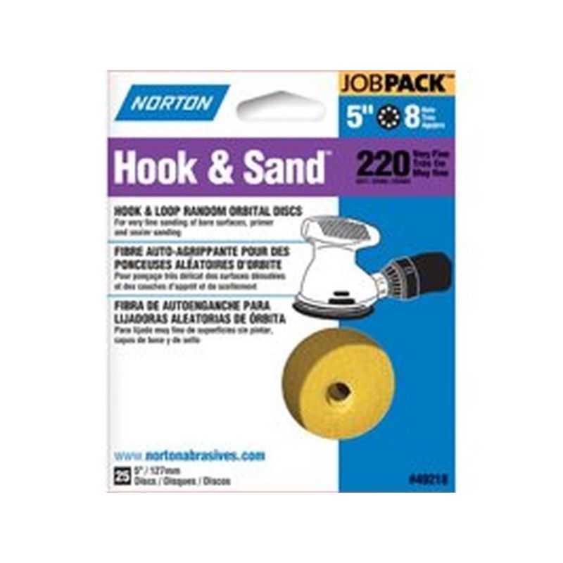 Norton 49218 Sanding Disc, 5 in Dia, Coated, P220 Grit, Very Fine, Aluminum Oxide Abrasive, C-Weight Paper Backing