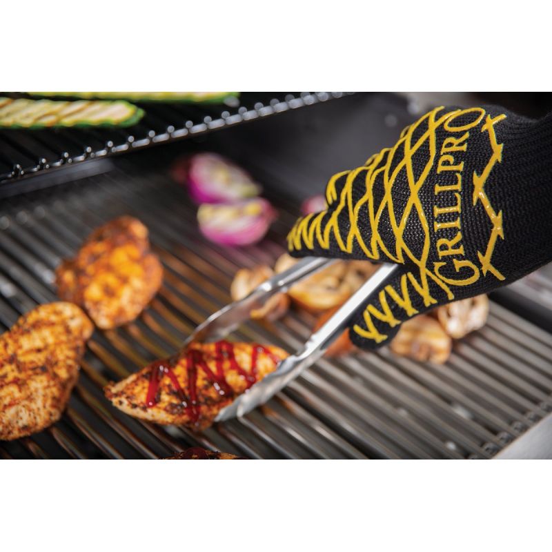 GrillPro Heat Resistant Barbeque Mitt 1 Size Fits Most, Black/Yellow