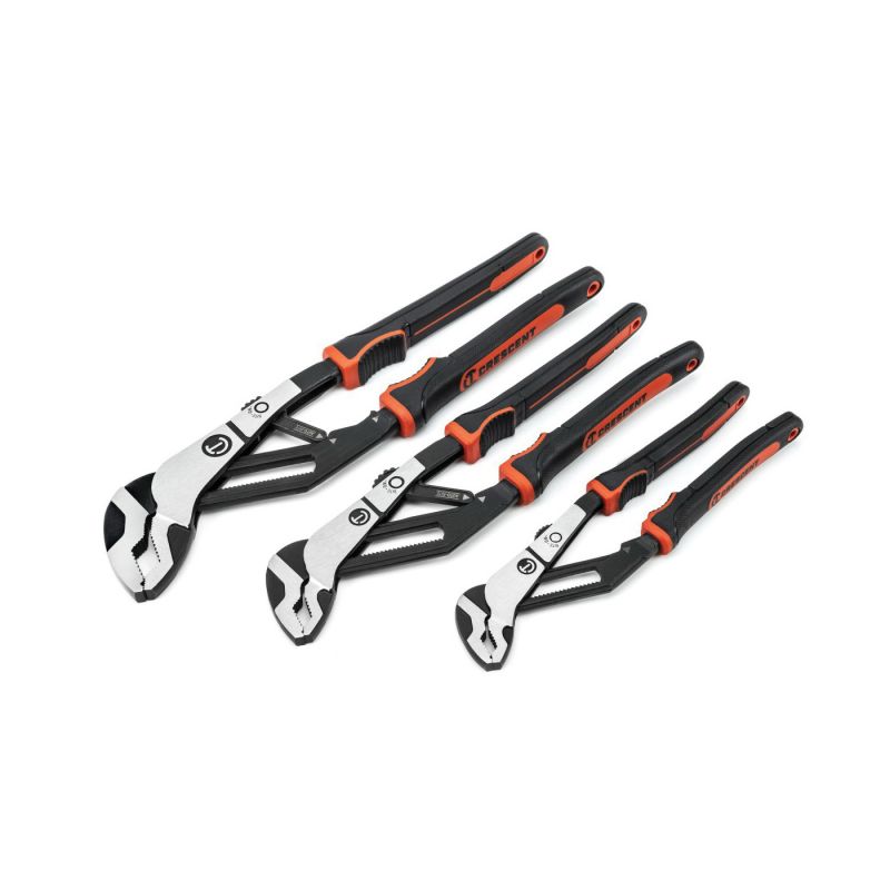 Crescent Z2 Auto-Bite Series RTABCGSET3 Tongue and Groove Plier Set, 3-Piece, Alloy Steel, Black/Rawhide, Polished Black/Rawhide