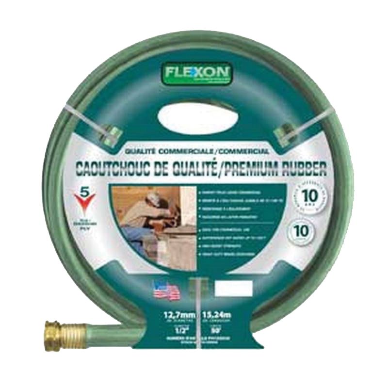 Flexon PH1250G Garden Hose, 1/2 in, 50 ft L, Rubber, Green Green
