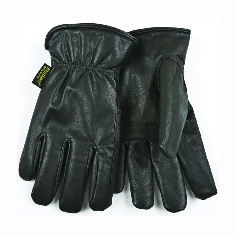 Heatkeep 93HK-XL Driver Gloves, Men&#039;s, XL, 10-1/4 in L, Keystone Thumb, Easy-On Cuff, Goatskin Leather, Black XL, Black