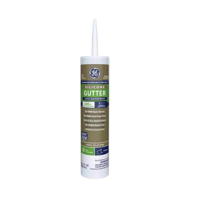 GE Advanced Specialty Silicone 2 2823398 Gutter Sealant, Clear, Thixotropic Solid, 10.1 fl-oz Cartridge Clear