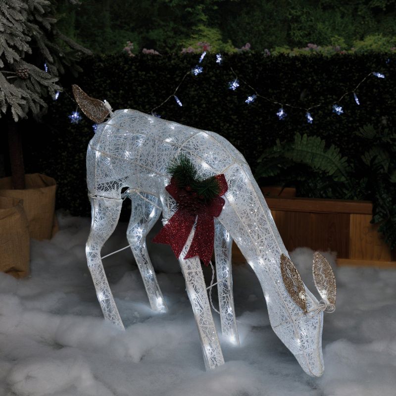 Alpine White LED Grazing Deer Lighted Decoration