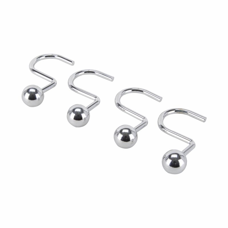 Simple Spaces SD-CBH-CH Ball Shower Curtin Hook, 1-1/16 in Opening, Steel, Chrome, 1-3/4 in W, 2-7/8 in H Silver