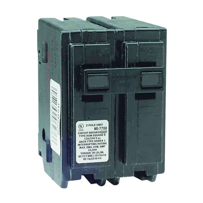 Square D Homeline HOM270CP Circuit Breaker, Mini, 70 A, 2 -Pole, 120/240 V, Fixed Trip, Plug Mounting, Black Black