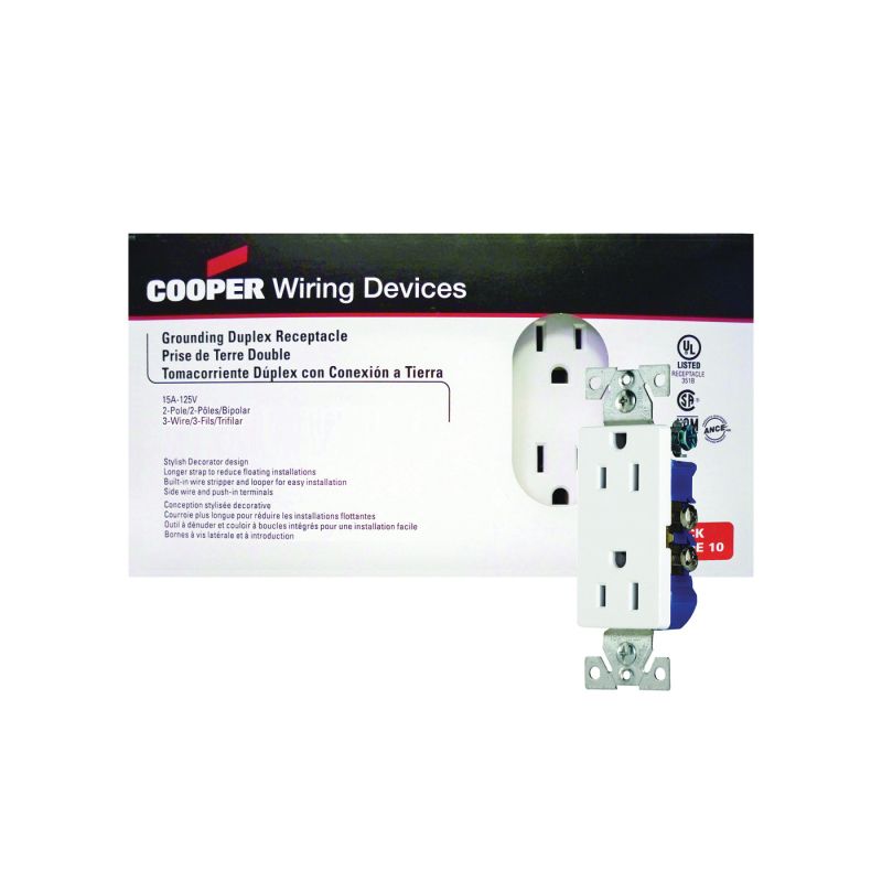 Eaton Wiring Devices 1107W-JP-C Duplex Receptacle, 2 -Pole, 15 A, 125 V, Back, Side Wiring, NEMA: 5-15R, White White