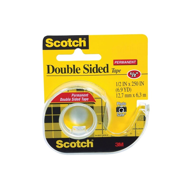 3M Scotch Double-Stick Double-Sided Tape in Dispenser, Long-Lasting, Clear,  12-mm x 6.3-m