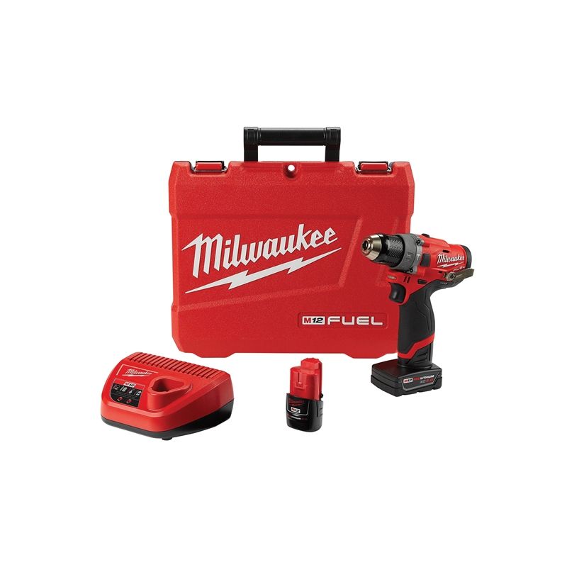 Milwaukee 2504-22 Hammer Drill Kit, Battery Included, 12 V, 2, 4 Ah, 1/2 in Chuck, Ratcheting Chuck