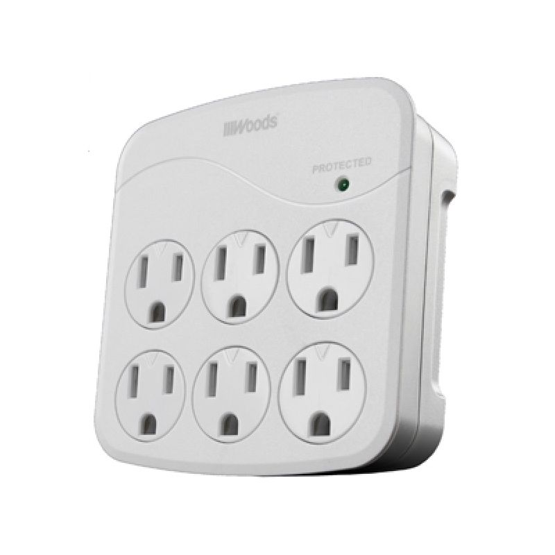 Woods 41076 Surge Protector, 120 VAC, 15 A, 6 -Outlet, 1440 J Energy, White White