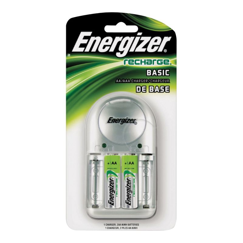Energizer CHVCWB2 Battery Charger, AA, AAA Battery, Nickel-Metal Hydride Battery, 4 -Battery, Fold-Out Plug, Silver Silver