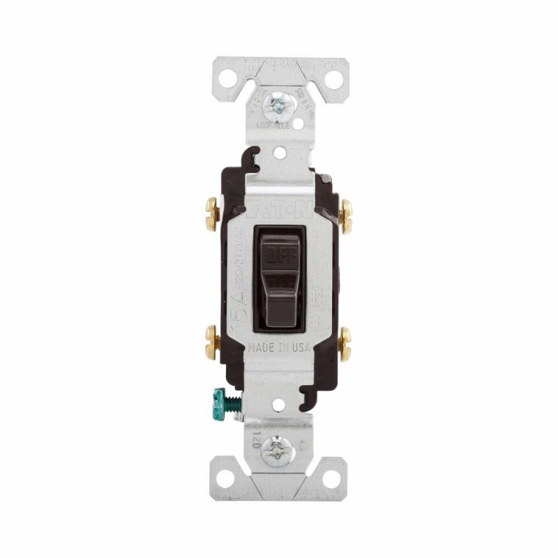 Eaton Wiring Devices CS215B Toggle Switch, 15 A, 120, 277 VAC, Screw Terminal, PVC Housing Material, Brown Brown
