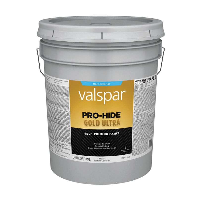 Valspar Pro-Hide Gold Ultra 6500 08 Latex Paint, Acrylic Base, Flat Sheen, Super One Coat White, 5 gal Super One Coat White
