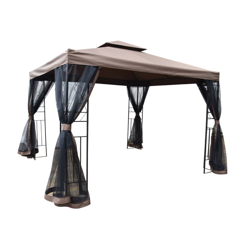 Seasonal Trends Gazebo with Netting, 118 in W Exterior, 118 in D Exterior, 105.51 in H Exterior, Square Brown