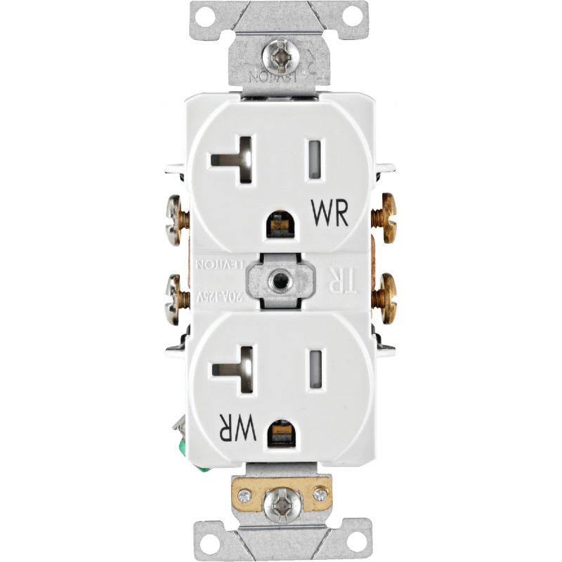 Leviton Tamper &amp; Weather Resistant Commercial Grade Duplex Outlet White, 20A