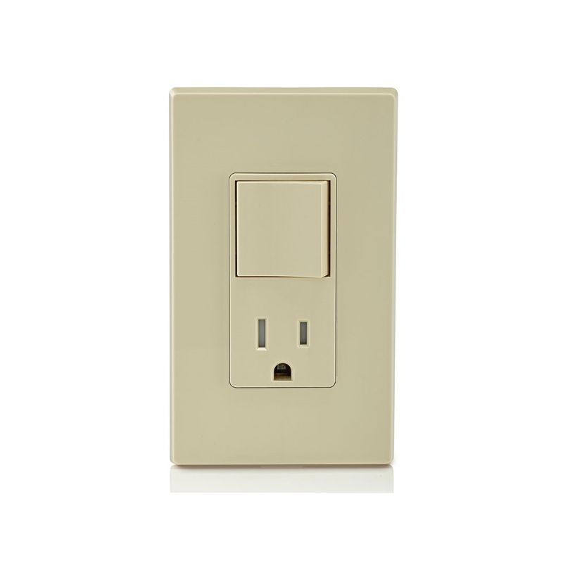 Leviton 5625 Series S01-T5625-0IS Combination Switch/Receptacle, 1-Pole, 15 A, 120 V Switch, 125 V Receptacle, Ivory Ivory
