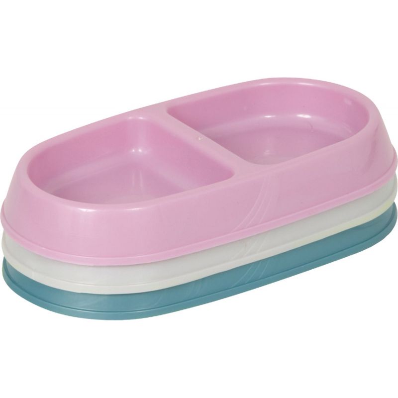 Petmate Double Bowl Pet Food Dish 7 Oz., Silver, Pink, Or Blue