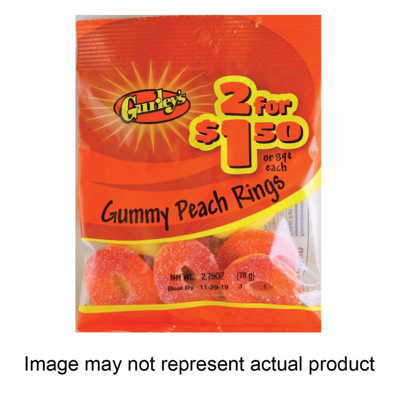 Gurley&#039;s 743784 Candy, Gummy, Gummy Peach Ring Flavor, 5 oz (Pack of 12)