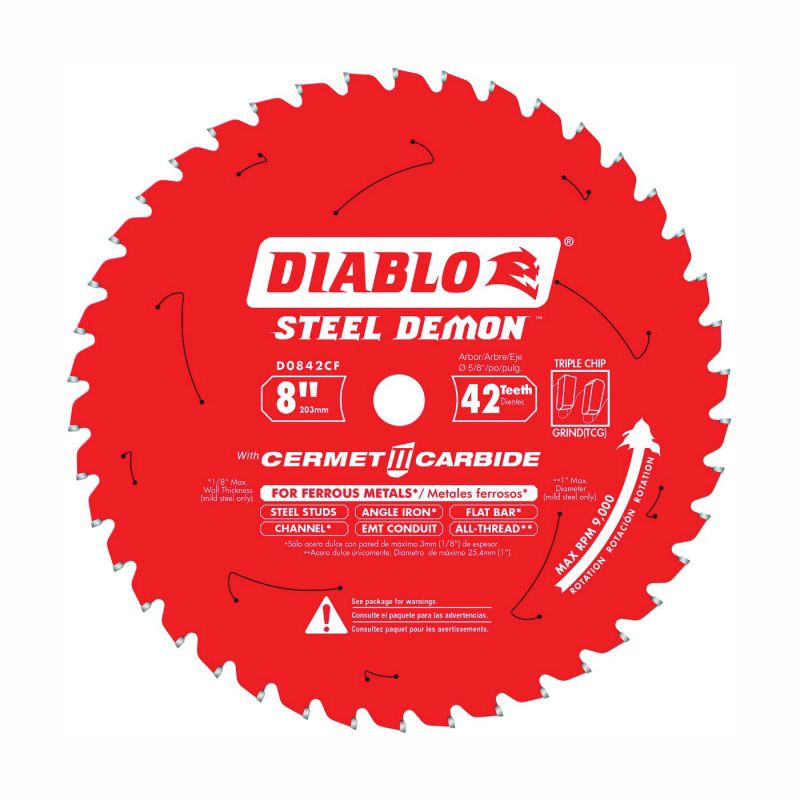 Diablo D0842CF Circular Saw Blade, 8 in Dia, 5/8 in Arbor, 42-Teeth, Cermet Cutting Edge