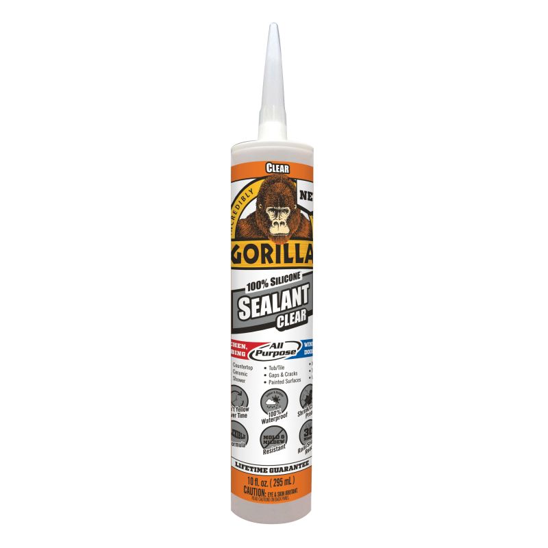 Gorilla 8050002 Silicone Sealant, Clear, 1 days Curing, -40 to 350 deg F, 10 oz Cartridge Clear