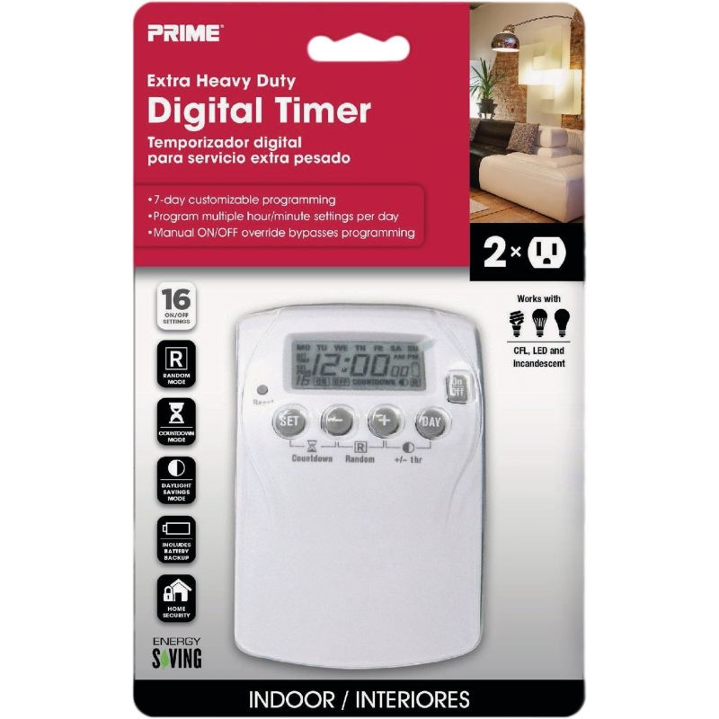 Prime Heavy-Duty Indoor Digital Timer White, 15