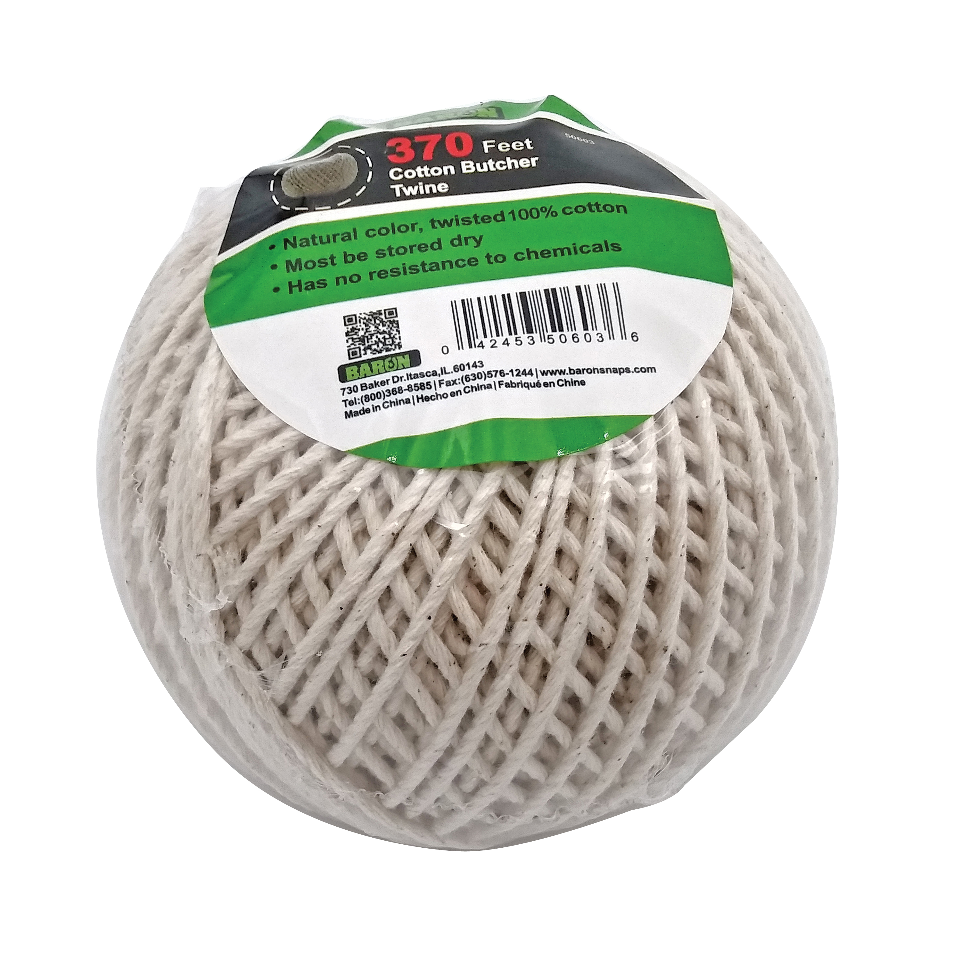 Buy BARON 50603 Butcher Twine, 1/8 in Dia, 370 ft L, 13 lb Working Load,  Cotton, Brown Brown