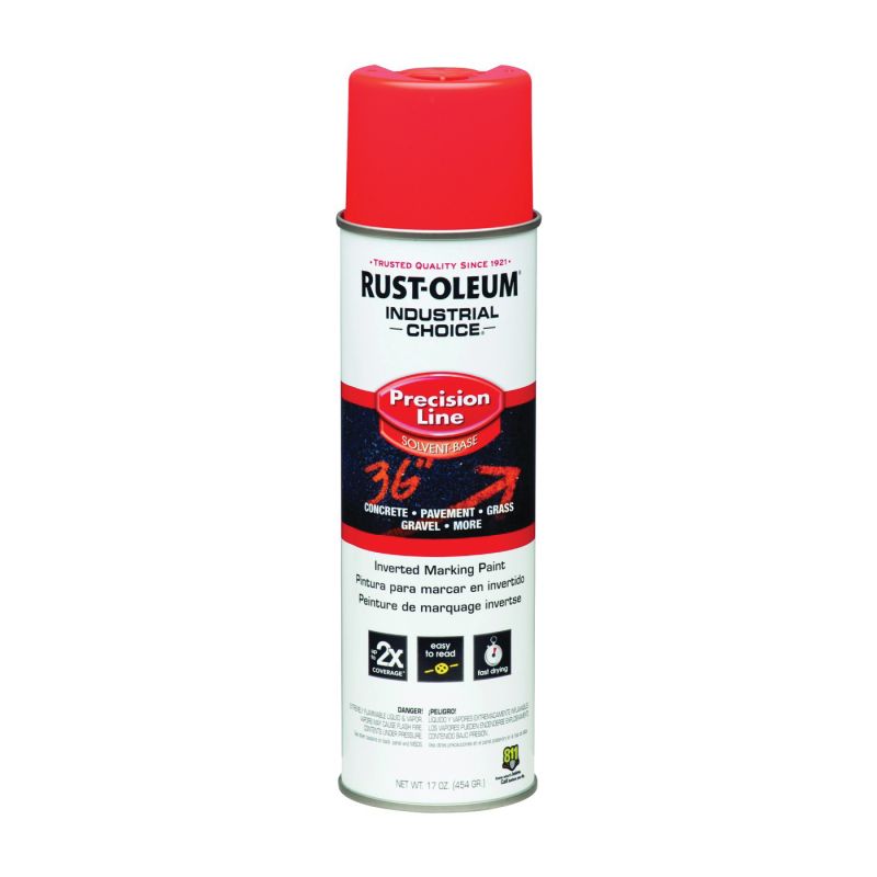 Rust-Oleum 203028 Inverted Marking Spray Paint, Semi-Gloss, Fluorescent Red/Orange, 17 oz, Can Fluorescent Red/Orange