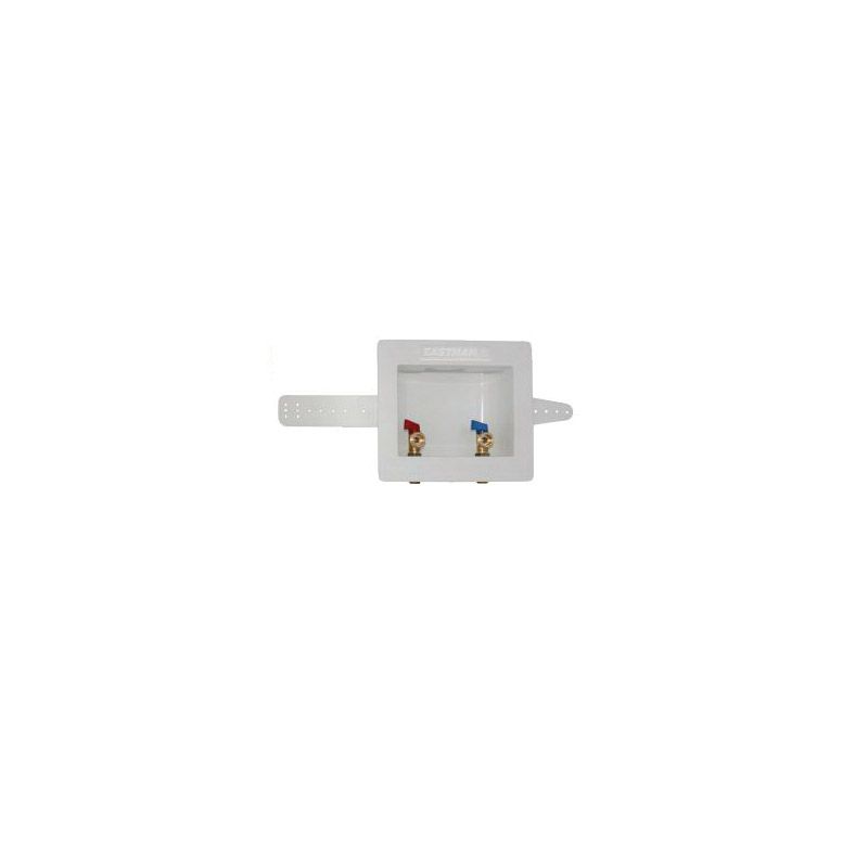 Eastman 60250 Washing Machine Outlet Box, 1/2 in PEX Connection, Brass, White White