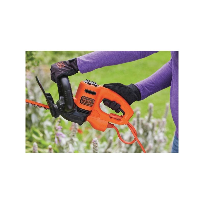 Black+Decker BEHT200 Electric Hedge Trimmer, 3.5 A, 120 V, 5/8 in Cutting Capacity, 18 in Blade, Wrap-Around Handle Orange