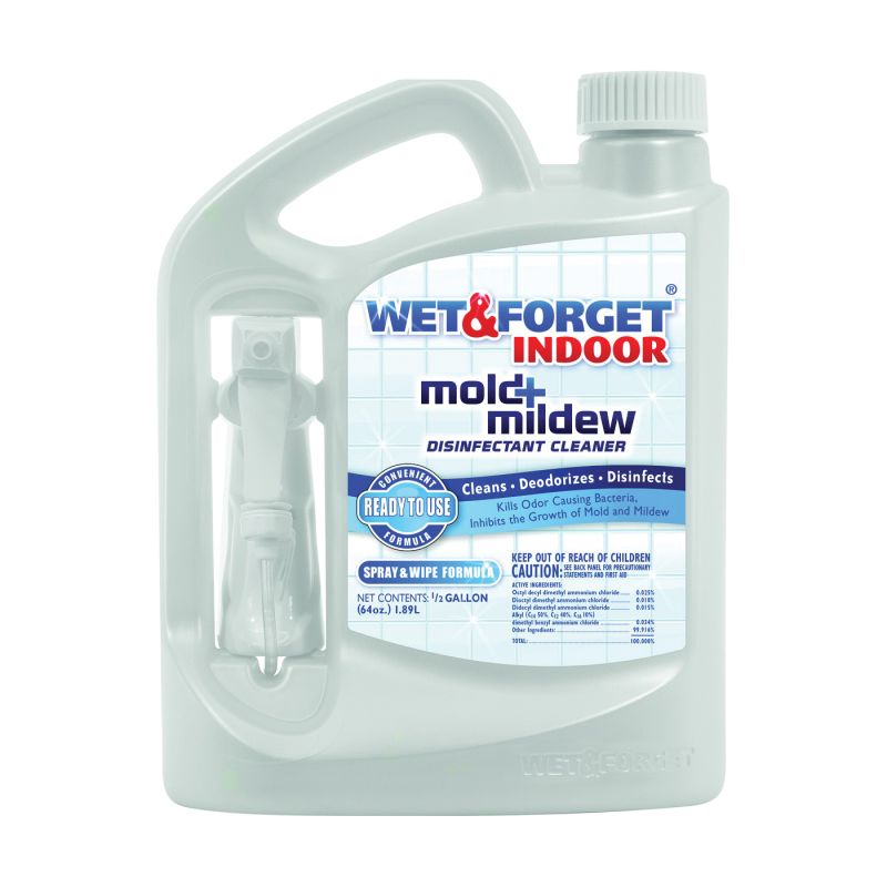 Wet &amp; Forget 802064 Mold and Mildew Disinfectant Cleaner, 64 oz, Liquid, Bland, Clear Clear