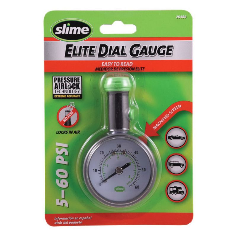 Slime Elite 20486 Dial Tire Gauge, 5 to 60 psi