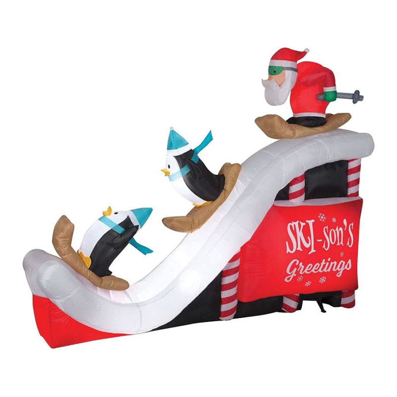 Santas Forest 90816 Inflatable Santa &amp; Penguin Ski Jump, 7 ft H, Polyester, Red/White Red/White