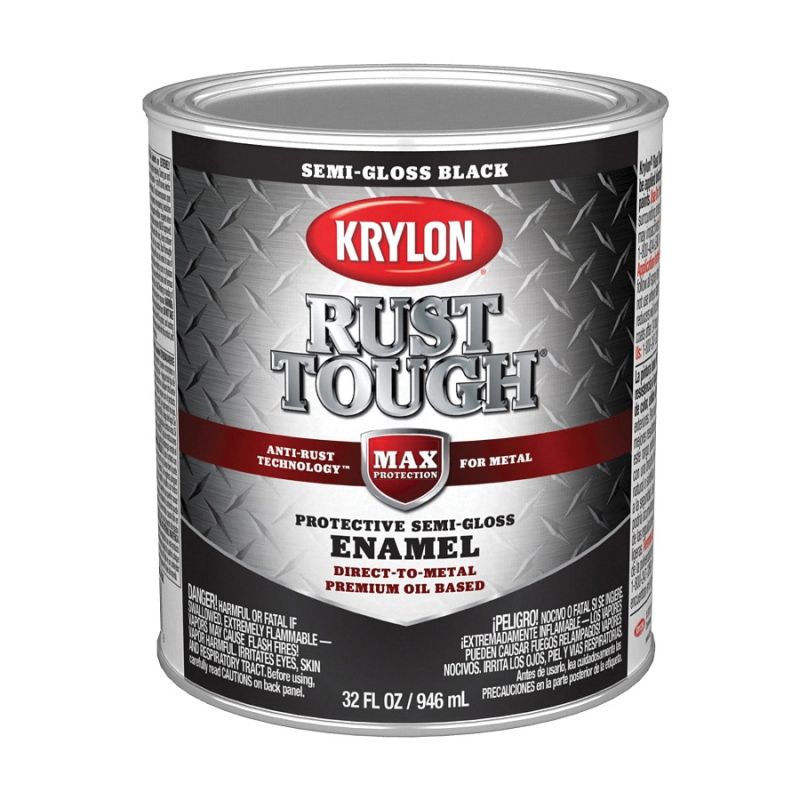 Krylon Rust Tough K09709008 Rust Preventative Paint, Semi-Gloss, Black, 1 qt, 400 sq-ft/gal Coverage Area Black (Pack of 2)