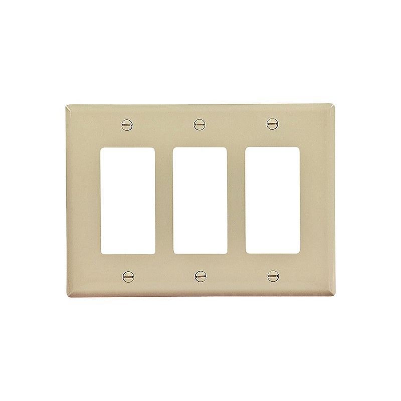 Eaton Wiring Devices PJ263V Wallplate, 4.87 in L, 6-3/4 in W, 3 -Gang, Polycarbonate, Ivory, High-Gloss Ivory