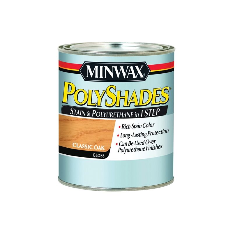 Minwax PolyShades 214704444 Wood Stain and Polyurethane, Gloss, Classic Oak, Liquid, 0.5 pt, Can Classic Oak