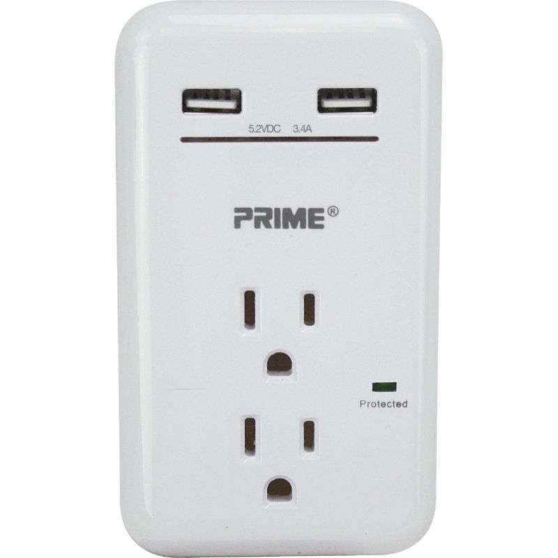 Prime Wire &amp; Cable 2-Outlet USB Charger White, 3.4