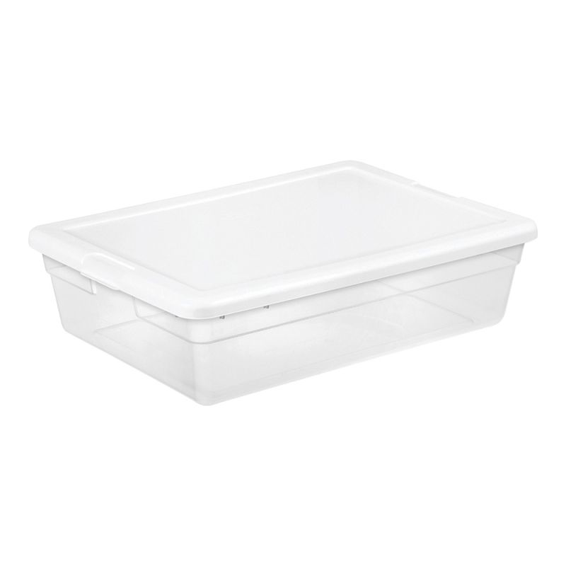 Sterilite 16558010 Storage Box, 28 qt Capacity, Plastic, Clear/White 28 Qt, Clear/White