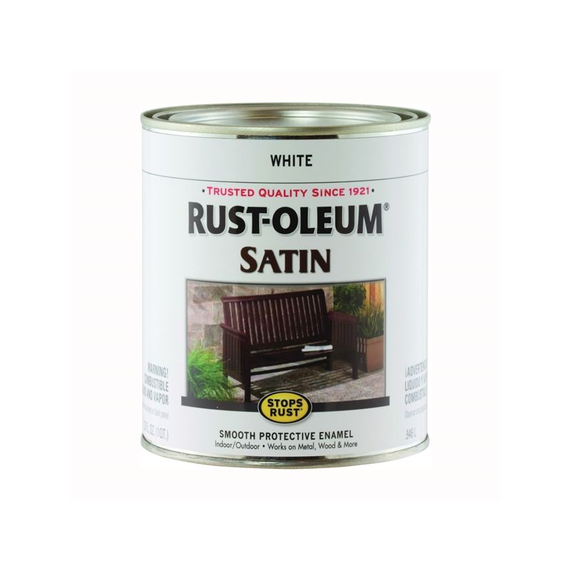 Rust-Oleum 7791502 Enamel Paint, Satin, White, 1 qt, Can, 60 to 100 sq-ft/qt Coverage Area White