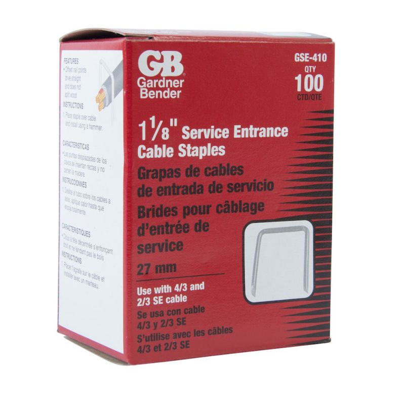 GB GSE-410 Staple, 1-1/8 in W Crown, 1-1/2 in L Leg, Steel, 100/PK Gray