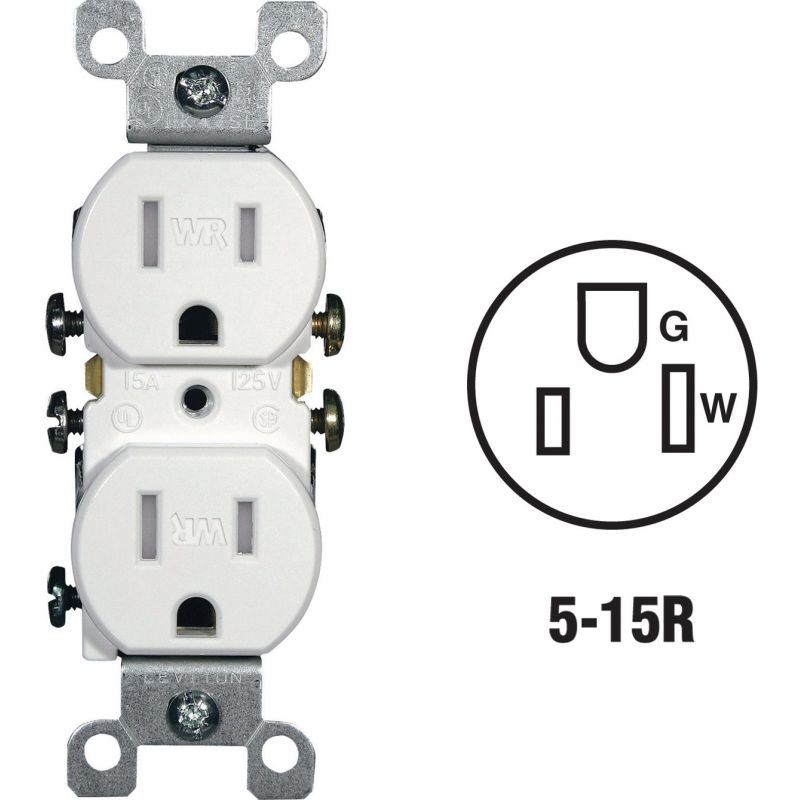 Leviton Tamper &amp; Weather Resistant Residential Grade Duplex Outlet White, 15