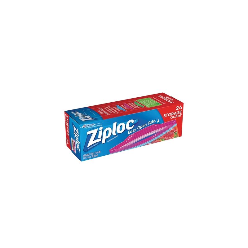 Ziploc 00330 Storage Bag, 1 qt Capacity, Plastic, 24/PK 1 Qt