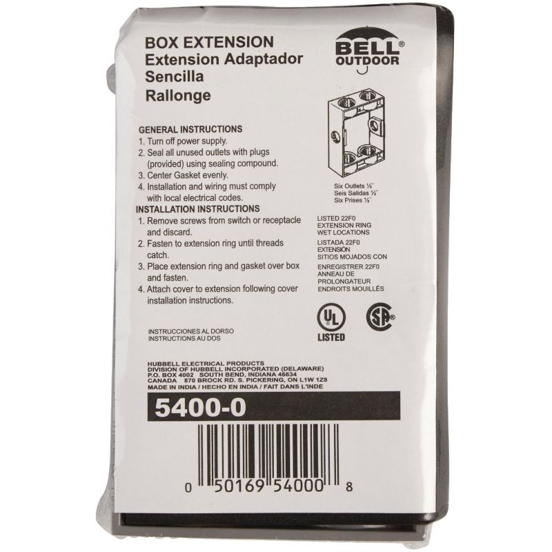 Bell Weatherproof Outdoor Box Extension Adapter Gray