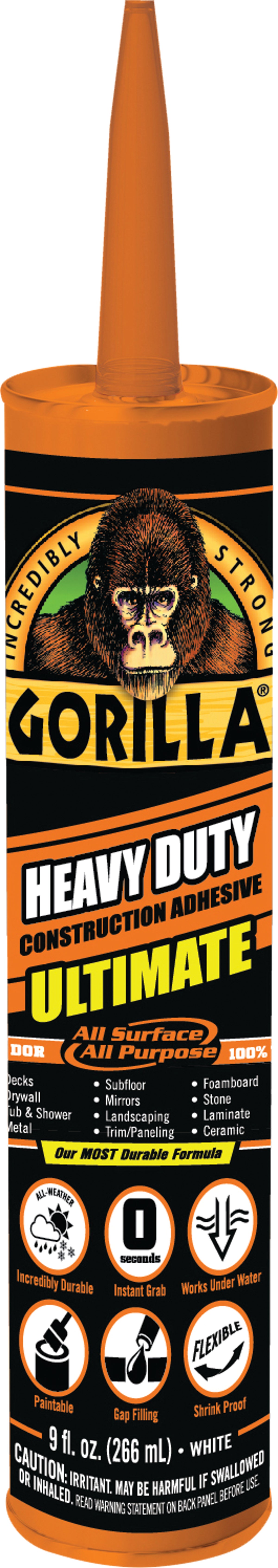 Gorilla Heavy Duty Ultimate White Polymer-based Interior/Exterior  Construction Adhesive (9-fl oz) in the Construction Adhesive department at