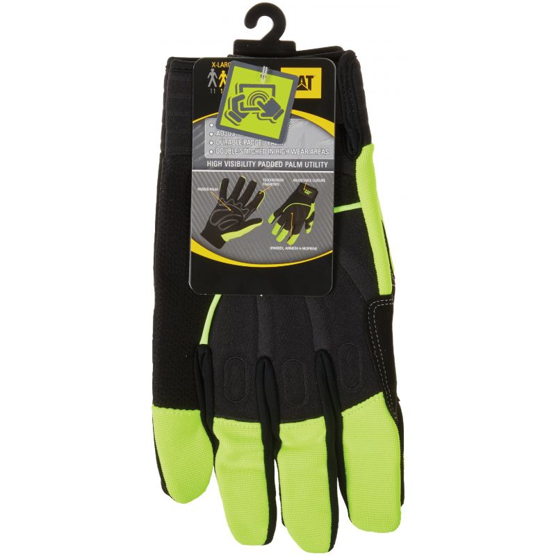 CAT High Visibility Synthetic Leather Work Glove XL, Black &amp; Green