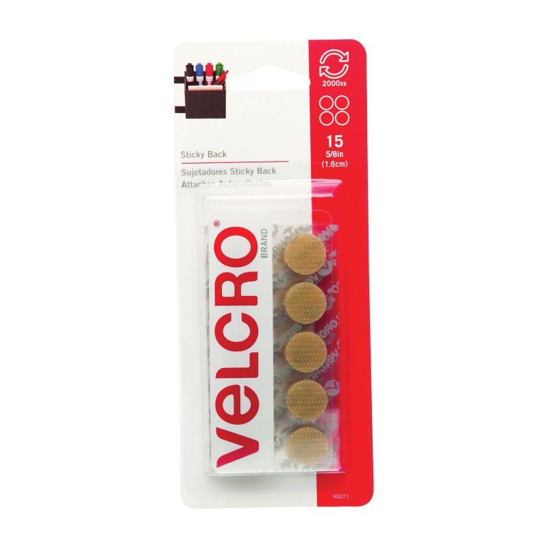 VELCRO Brand 90071 Fastener, 5/8 in W, Nylon, Beige, Rubber Adhesive Beige